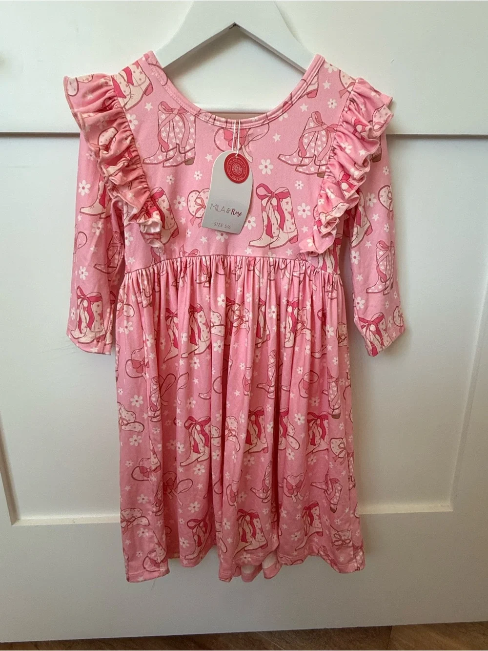 Mila Rose Girls Pink Ballet Print Ruffle Dress
